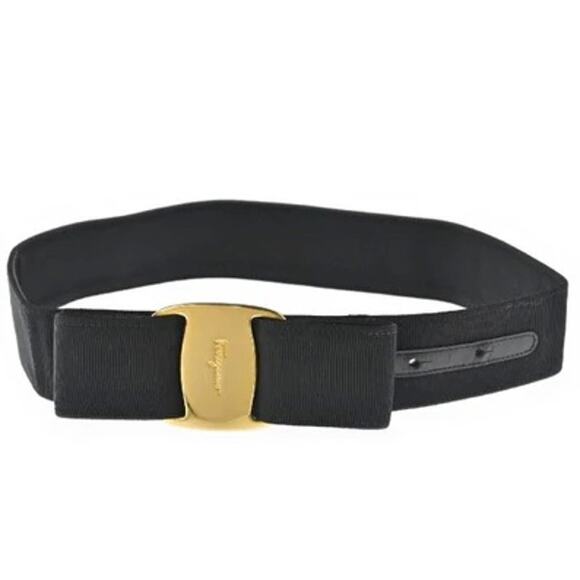 Salvatore Ferragamo Avant Garde Belt*Black Bow*Gold clasp*26